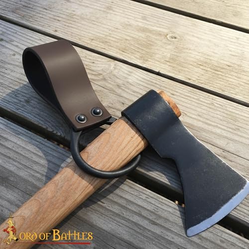 Lord of Battles Medieval Genuine Leather Axe Frog | Axe Holster with Belt Loop | Waist Holder for Axes, Tools - color: Brown
