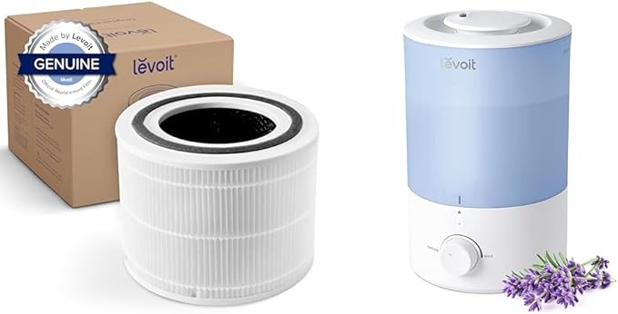 LEVOIT Core 300 Air Purifier Replacement Filter, 3-In-1 Filter, Efficiency Activated & Dual 150 Humidifiers for Bedroom Large Room, 3L Cool Mist Top Fill Essential Oil Diffuser