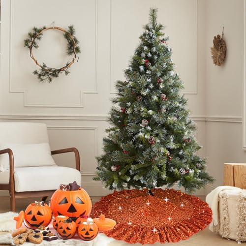 Fall Tree Skirt 45 Inch Orange Christmas Tree Skirt Ruffle