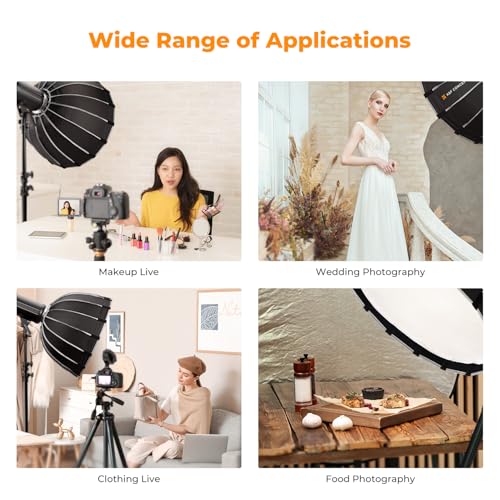 K&F CONCEPT 47“/120cm Softbox Parabolic Hexadecagon Compatible with Bowens Mount, with Honeycomb Grid, Light Diffusers, Carrying Bag, for Photography Studio Speedlite Flash and Monolight