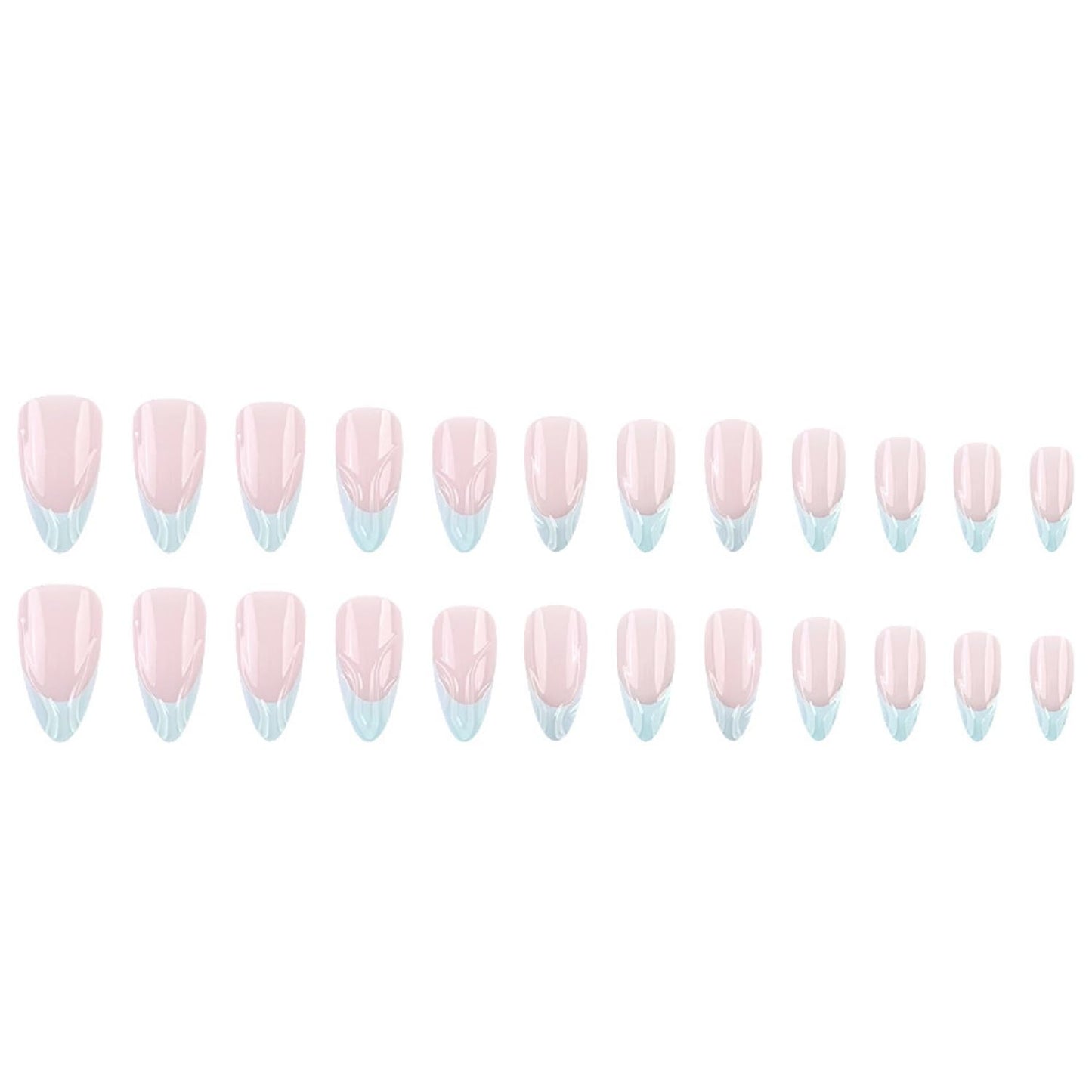Almond Press On Nails Medium Fake Nails Blue French Tip False Nails With 3D Design Nude Acrylic False Nails Full Cover Artificial Glue On Nail Reusable Stick On Nail For Women Manicure 24pcs
