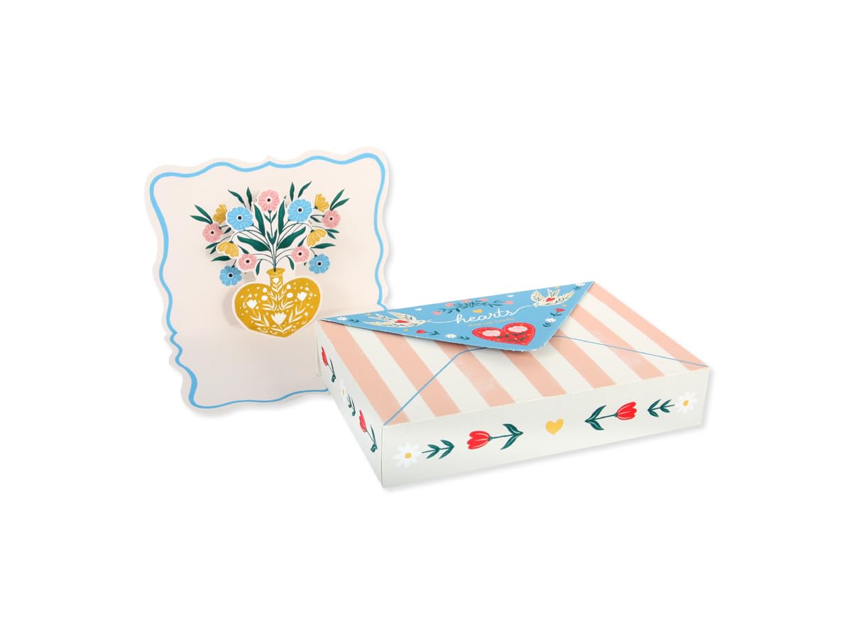 UWP LUXE Hearts Pop-Up Stationery Box Set - 8 Premium Cards & Envelopes with Gold Foil Accents, Die-Cut Pop-Ups, Scalloped Edges, Illustrated Keepsake Box