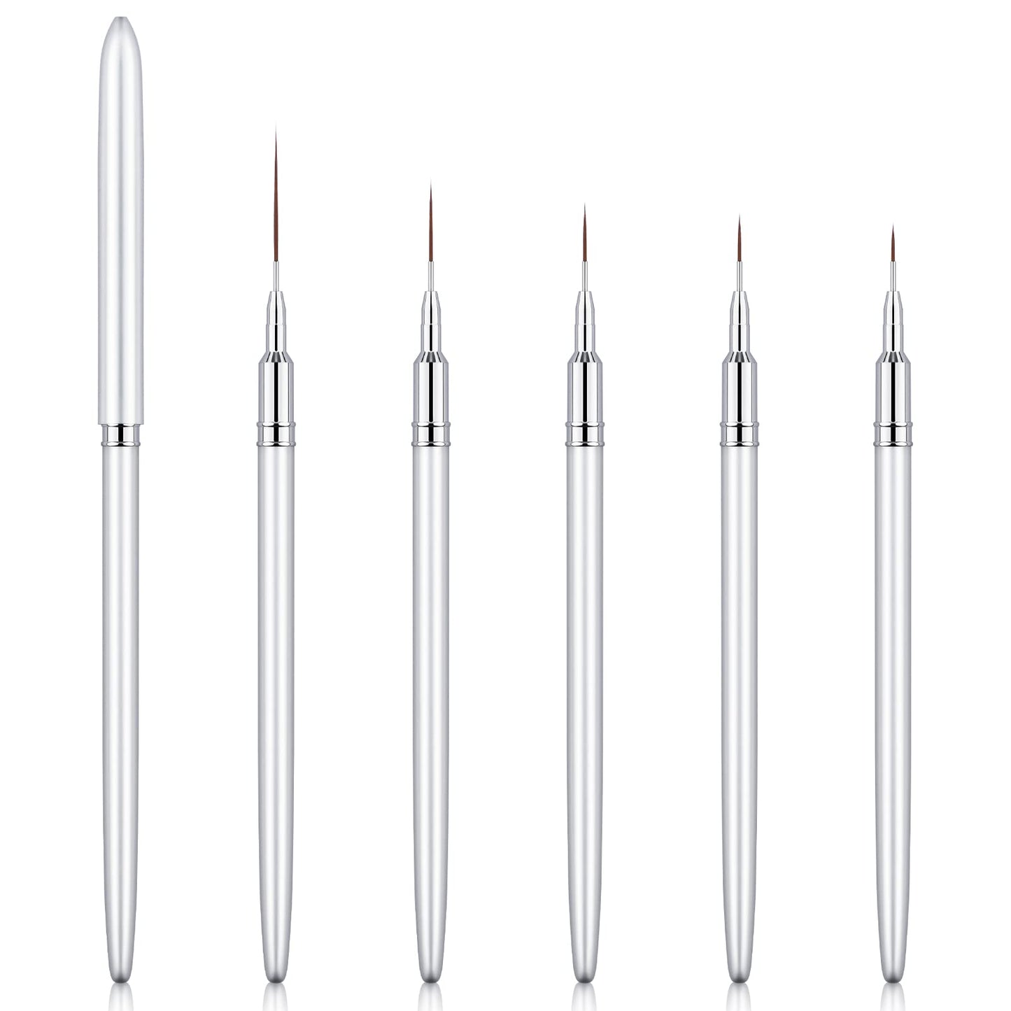Eptbsdu 5PC Nail Art Brush Set - Long Lines, Liner, UV Gel Polish, Metal Handle, Sizes 7/9/11/15/25mm