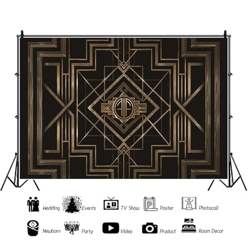 12x8ft Theme Backdrops for Photography Black and Golden Retro Texture Background Luxury Party Crazy Carnival Happy Birthday Party Portrait Booth Photo Studio Video Shooting Props - size: 12x8ft