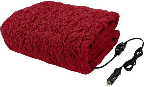 Stalwart Heated Car Blanket 2-Pack - 12V Heated Blanket for Car, RV or Camping - 57x39” Portable Electric Travel Throw - 2 Heat Levels - Tailgating Essentials (Red)