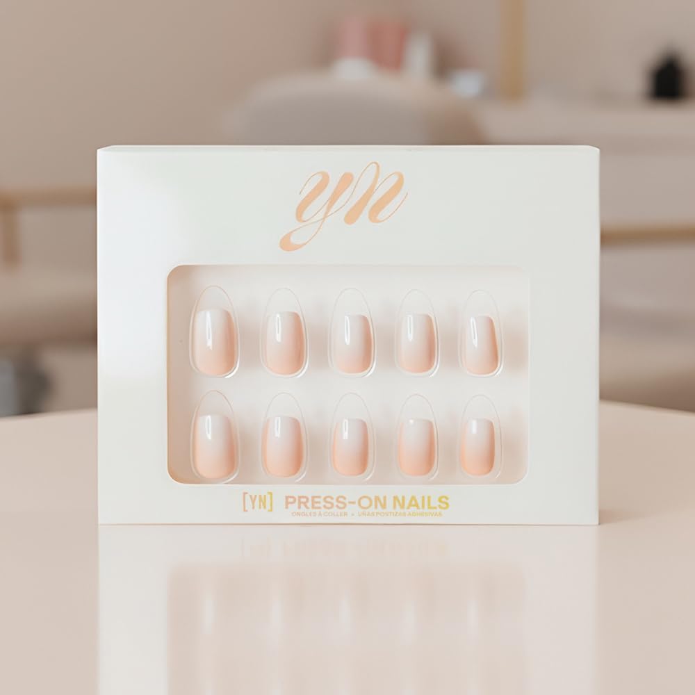 YN Young Nails Press On Nails - Glue On Fake Nails for Women,Medium Oval Shape, Includes Nail Glue, File, Tabs, Quick and Easy Application (Crème de la Crème)