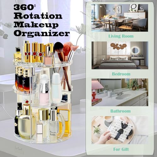 360 Rotating Makeup Organizer for Vanity Adjustable Cosmetic Display Case Large Capacity Skincare Organizers Perfume Organizer Spinning Holder for Countertop Vanity and Bathroom