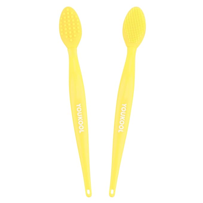 Lip Scrub Brush,Double-Sided Silicone Exfoliating Lip Brush Tool for Smoother and Fuller Lip Appearance,Yellow,2pcs