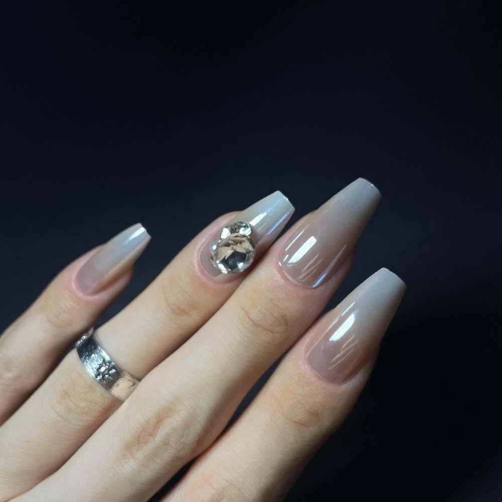 Redykat 24PCS Glossy Coffin Press On Nails, Salon Quality Nail art, Extra Long Acrylic Fake Nails, False Nails, Home Quick Manicure……… (Ombre Moonlight with Rhinestones)