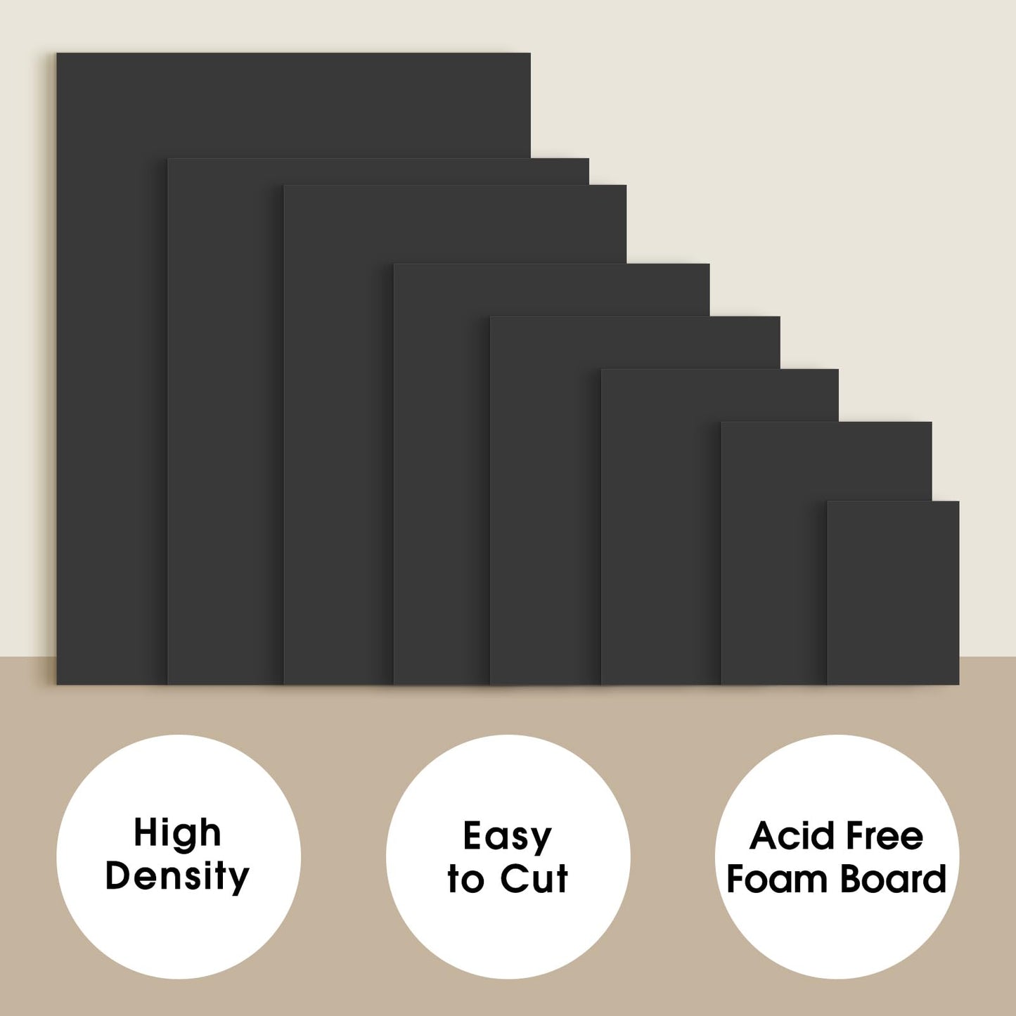 Frametory 5 Pack 8x10 Foam Core Boards 3/16" Thick Black Acid-Free Sheets for Crafts, Framing & Presentation Backing
