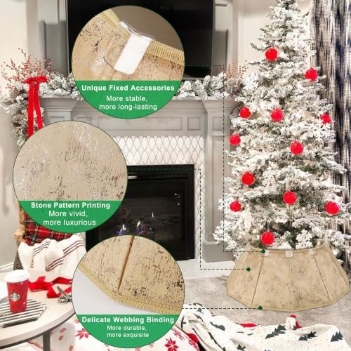 Blissun Fabric Christmas Tree Collar, Xmas Tree Ring, Willow Christmas Tree Skirt for Christmas Tree Decorations (Concrete Gold)