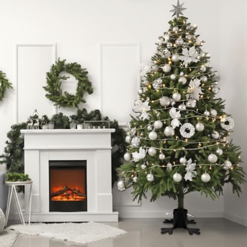 Foilswirl Christmas Tree Stand with Water Reservoir Real Christmas Tree Stand Snowflake Shaped Metal Base Holder Fits for 1.18"-4.33'' Trunk for Home Xmas Party Decoration, 1.4 L Water Capacity