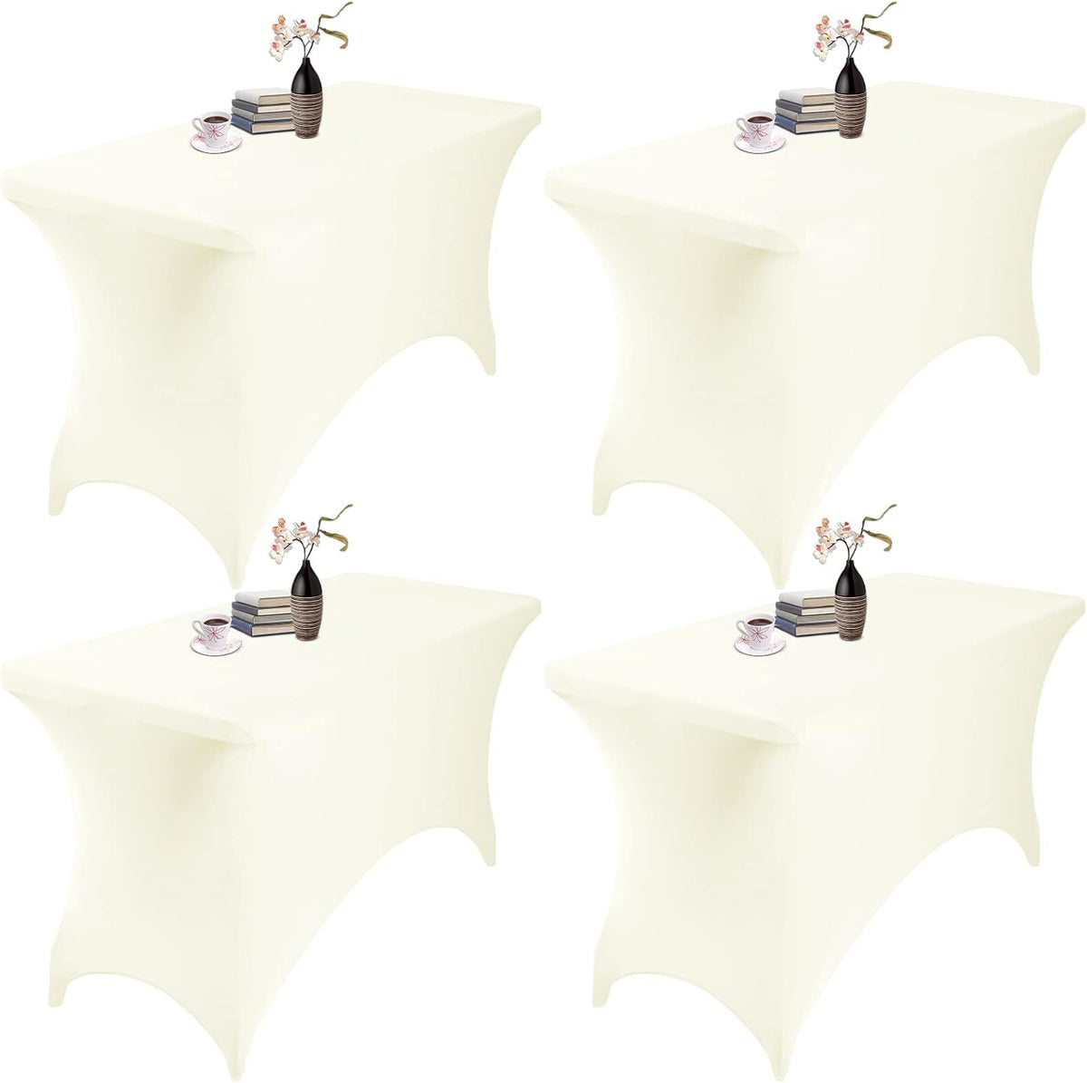 4Pack Spandex Waterproof Table Covers 4ft，Spandex 4ft Waterproof Table Cover for Party,Wedding, Banquet, and Events(Ivory)