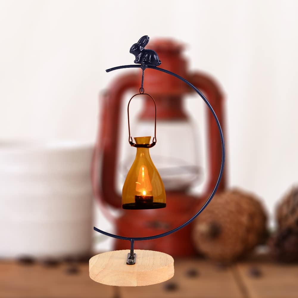 YY YEARCHY Rustic Ornament Display Stand with Rabbit Decoration Air Plants Holder Terrariums Hanging Planter Stand Iron Wire Hanging Pot Hook for Home Decor Ornaments Glass Globe Witch Ball