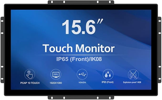 GreenTouch 15.6 Inch 10 Points Open Frame Touch Display, Industrial PCAP Touchscreen Monitor, VGA+HDMI+DVI Port - 16:9