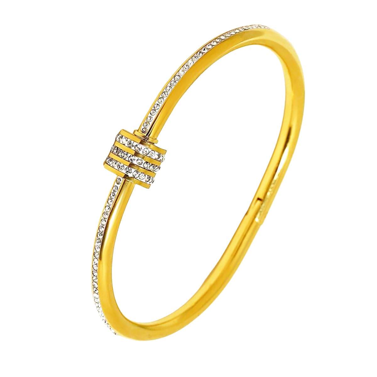 18K Gold Plated Bangle Bracelet for Women Personalized Cubic Zirconia Stainless Steel Bracelets Oval Tiny Waist Bangles Bracelets Gifts for Love (Spiral)