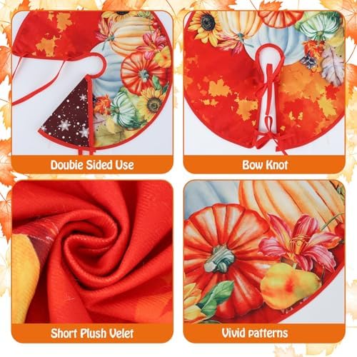 15 Inch Mini Fall Tree Skirt Reversible Thanksgiving/Christmas Double Sided Print Mat for Home Tabletop Trees Holiday Decoration