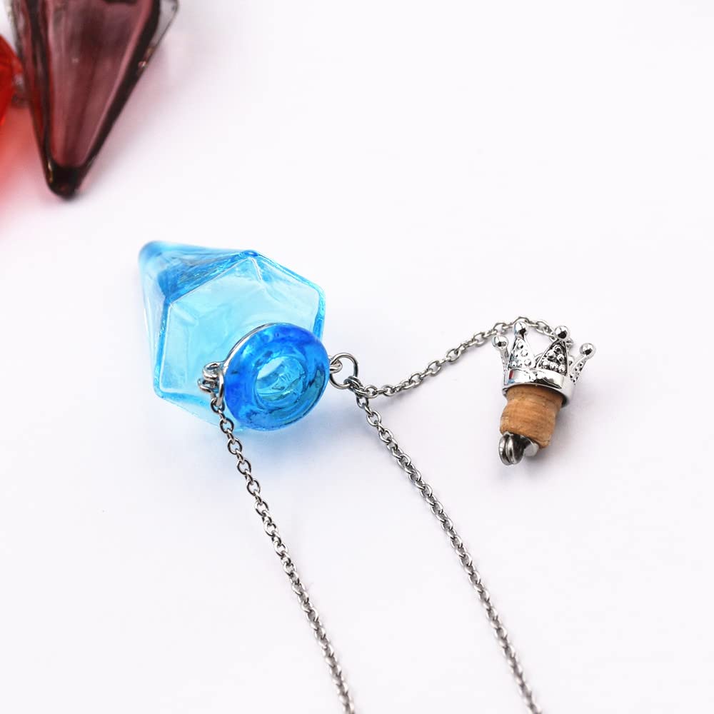 Colored glass Pendant Necklace Aromatherapy Perfume bottle necklace 50cm Stainless steel chain (light blue)