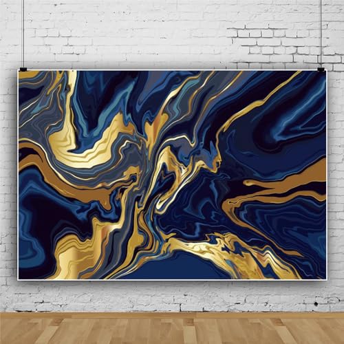 7x5ft Polyester Marble Backdrops Blue Golden Marble Backdrop Abstract Art Aesthetics Texture Marble Photography Background Modern Gradient Bday Wedding Party Banner Blogger Pictures Props - size: 7X5FT