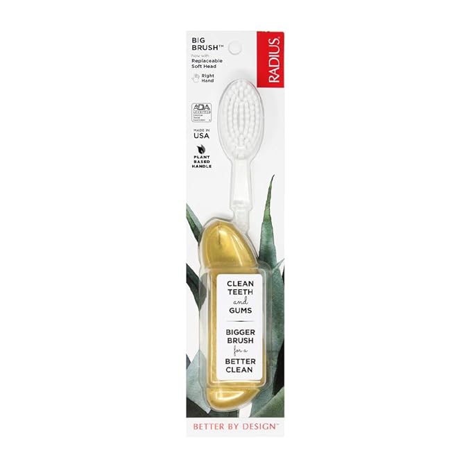 RADIUS Big Brush with Replaceable Head BPA Free & ADA Accepted Toothbrush Designed to Improve Gum Health & Reduce Gum Issues - Right Hand - Gold - Pack of 1