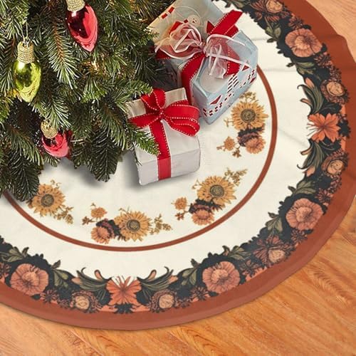 Thanksgiving Fall Pumpkins Sunflowers Christmas Tree Skirts 48", Xmas Tree Cloth Mats Trees Skirts for Decor Gift, Home Decoration