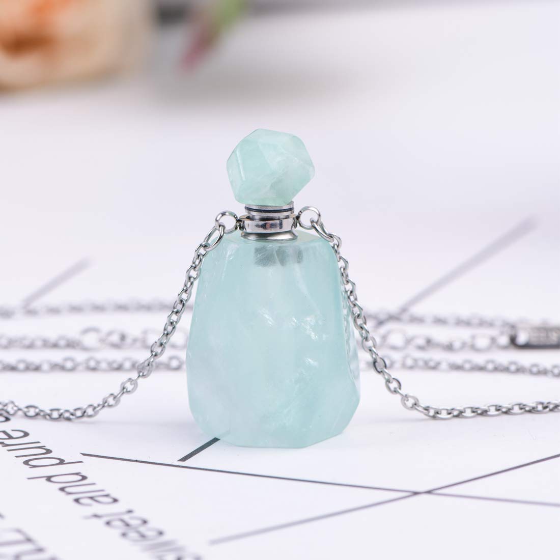 YGLINE Fluorit Essential Oil Crystal Vial Necklace,Essential Oil, Youngliving,Perfume Bottle Necklace