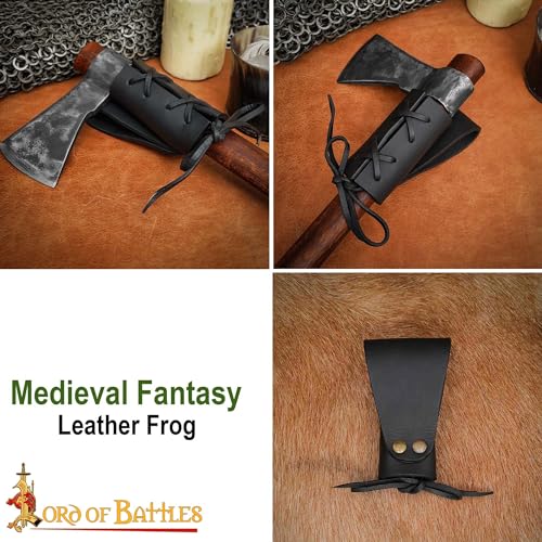 Lord of Battles Medieval Genuine Leather Axe Frog | Axe Holster with Belt Loop | Waist Holder for Axes, Tools - color: Dagger Holster - Black