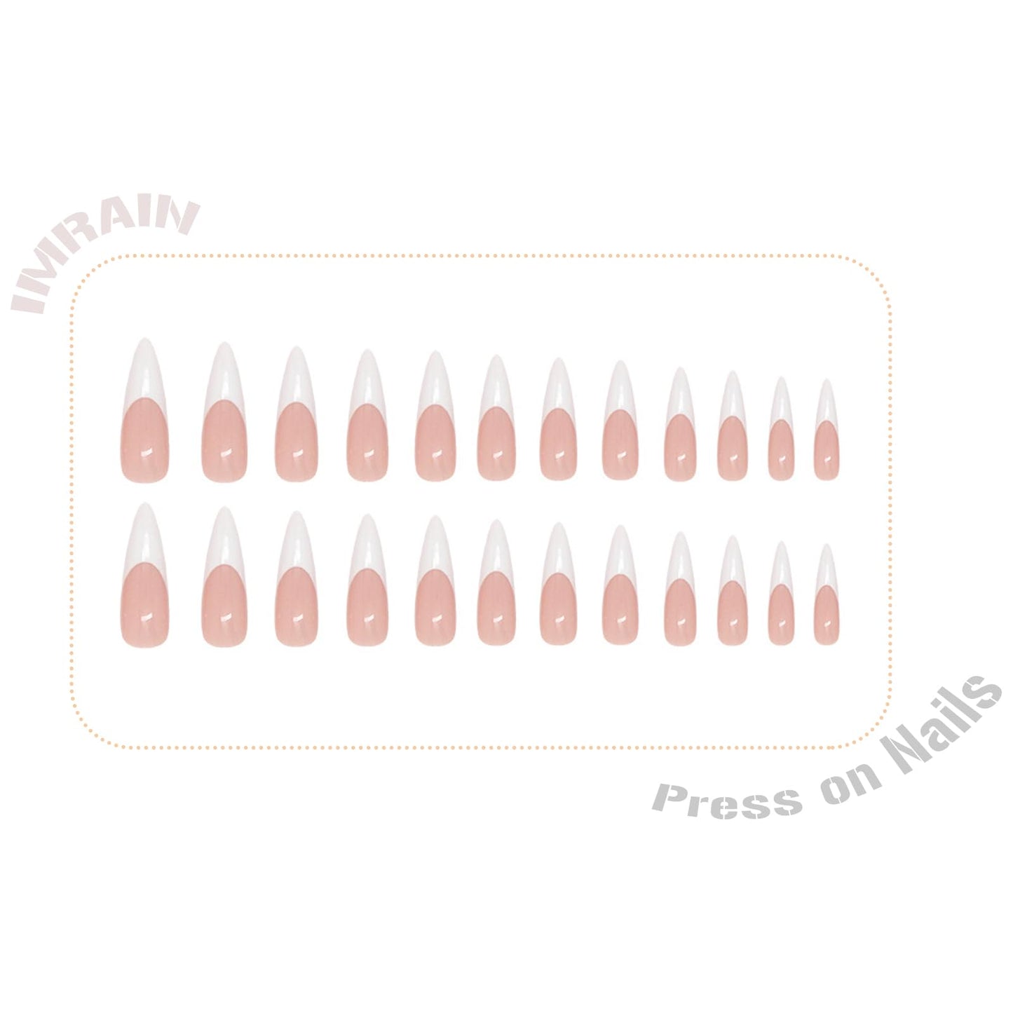 IMRAIN White French Tip Press on Nails Long Stiletto Fake Nails Reusable Glossy Acrylic False Nails Artificial Full Cover Nail Supplies, Nail Art DIY 12 Sizes - 24 Pcs