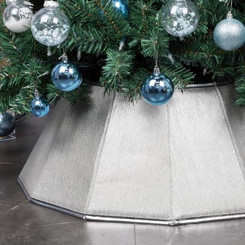 Blissun Fabric Christmas Tree Collar, Shiny Christmas Tree Ring, Willow Christmas Tree Skirt for Christmas Indoor Decorations (Shiny Silver)