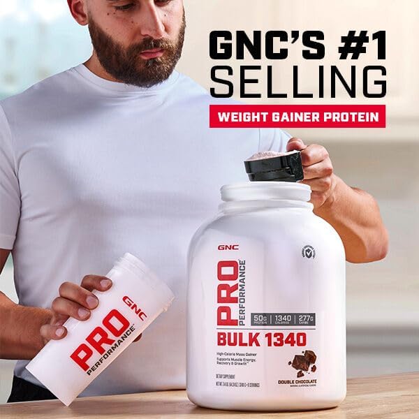 GNC Pro Performance Bulk 1340 Mass Gainer Protein Powder, 50g, Gluten Free, Whey, Creatine, BCAA, 3rd Party Tested, Muscle Recovery & Growth, Micronutrients, Double Chocolate, 15 Servings