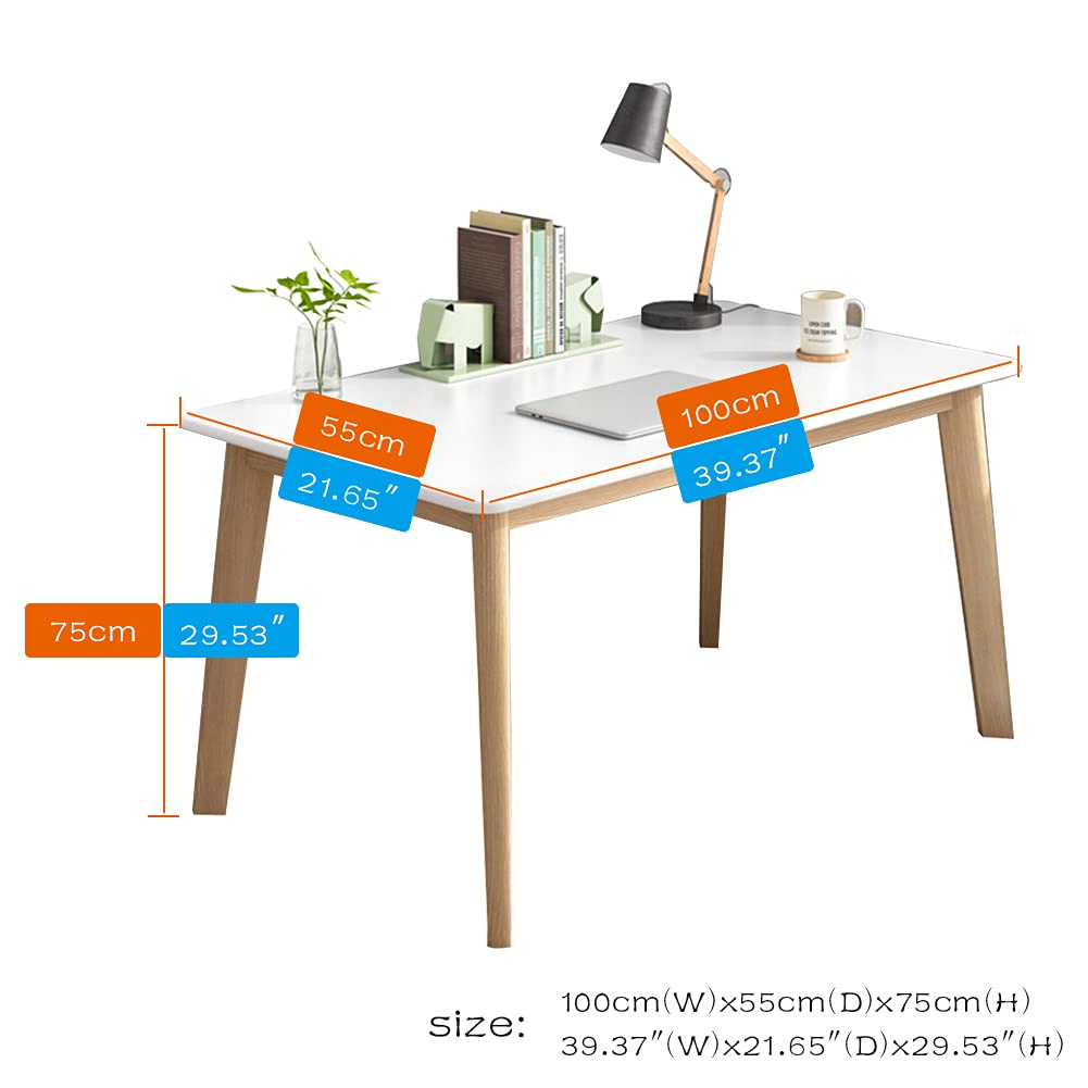 IOTXY Simple Wooden Writing Desk - Modern Minimalist Style PC Laptop Computer Workbench with Solid Wood Legs, 39" W Home Office Work Table for TV Stand Music Video Live Broadcast Workstation, White