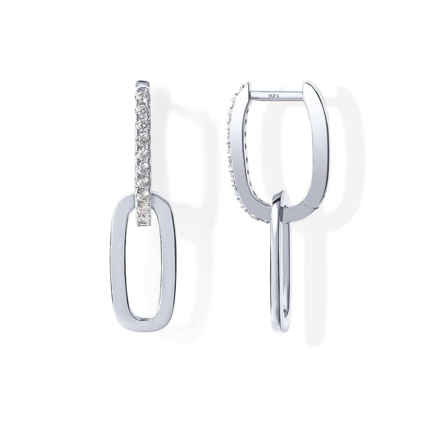 PAVOI Rhodium Plated Convertible Link Cubic Zirconia Earrings for Women - Link Chain - Drop Dangle Earrings