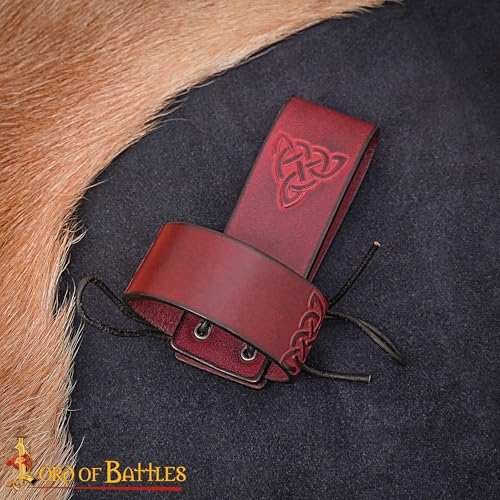 Lord of Battles Medieval Genuine Leather Axe Frog | Axe Holster with Belt Loop | Waist Holder for Axes, Tools - color: Celtic - Maroon