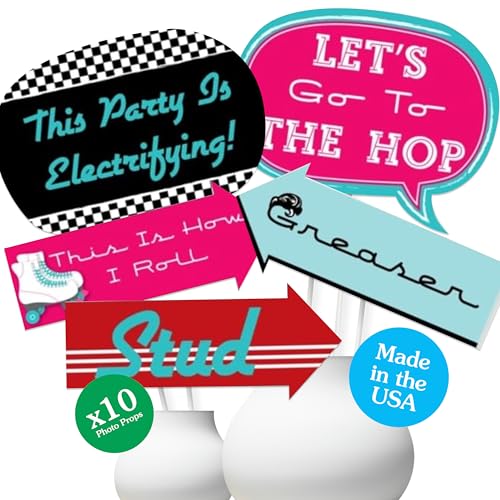 Big Dot of Happiness Funny 50's Sock Hop - 1950's Rock N Roll Party Photo Booth Props Kit - 10 Piece - color: 50's Sock Hop