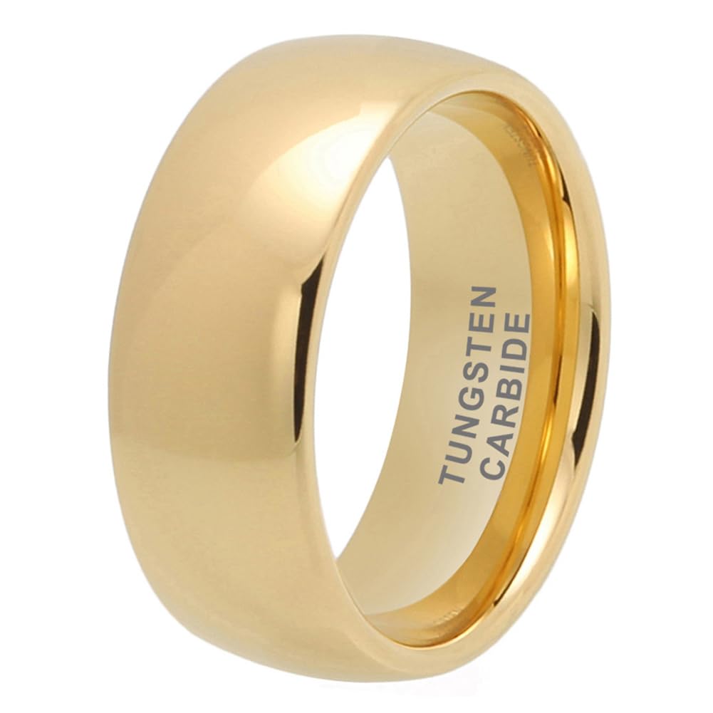 TUTISS 10mm Gold Tungsten Rings for Men Women Engagement Wedding Bands Domed Polished Comfort Fit Size 9