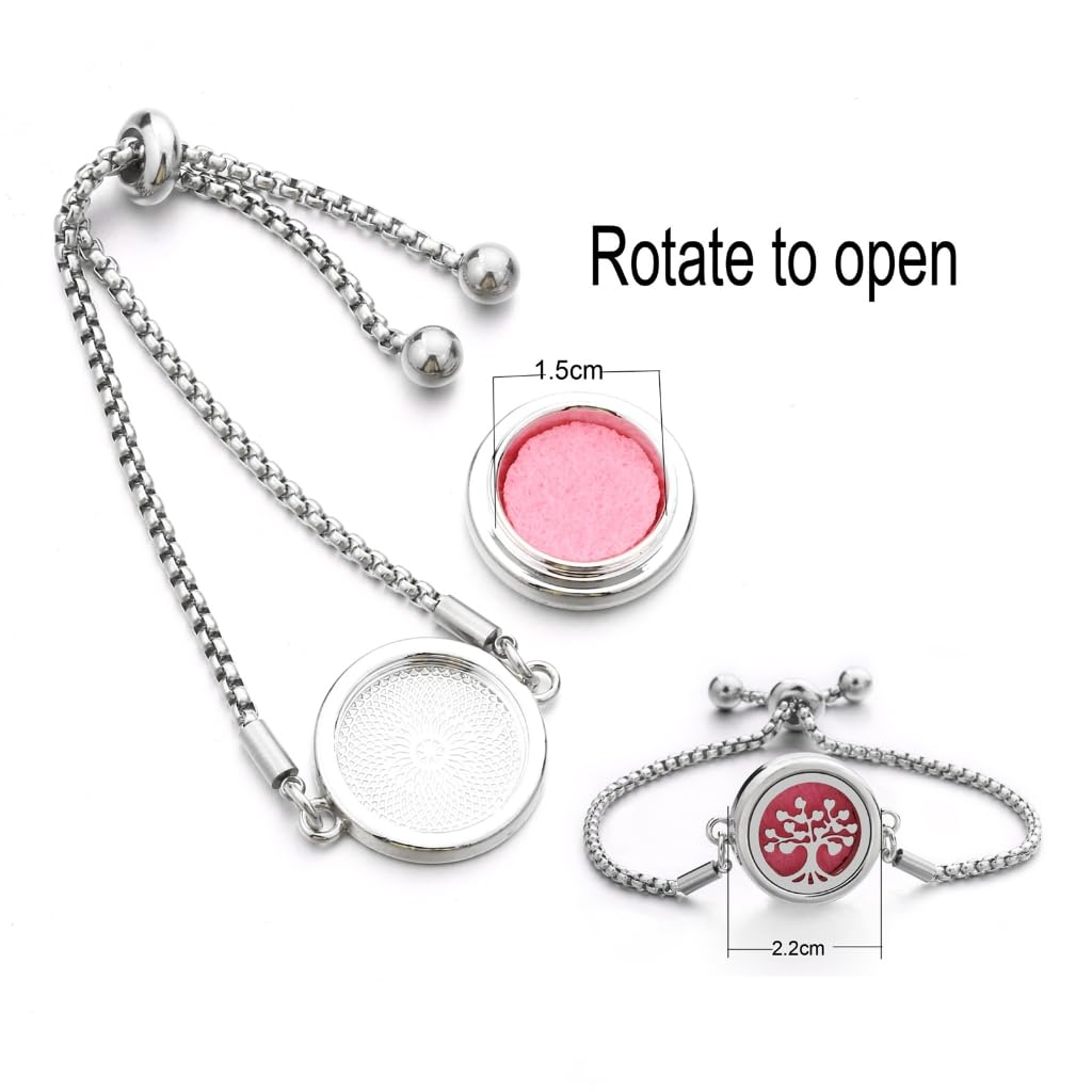Pyasuye Stainless Steel Adjustable Bracelet Essential Oil Diffuser Pendant Handchain Stylish Wristchain Fashion Jewelry