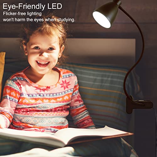 BOHON Desk Lamp 5 Color Modes 10 Brightness Dimmer Reading Light 10W 38 LED Clamp Lamp with Auto Off Timer 360° Flexible Neck Clip on Light for Bed Bedside, AC Adapter Include - color: Black