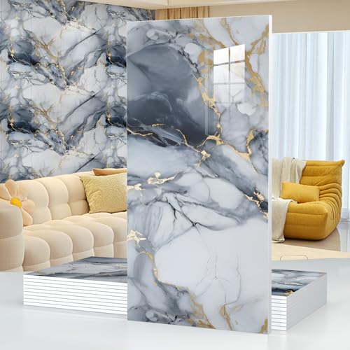 10pcs Thick Marble Peel and Stick Waterproof Wall Panels,Heat-Resistant Backsplash Tile, 23.6"x11.8" PVC Foam Wall Sticker for Kitchen,Living Rooms,TV Walls,Blue and Gold (Not Real Tile 19.4Sq. Ft.) - color: Blue Marble Tiles, size: 23.6" x 11.8" x 4MM x