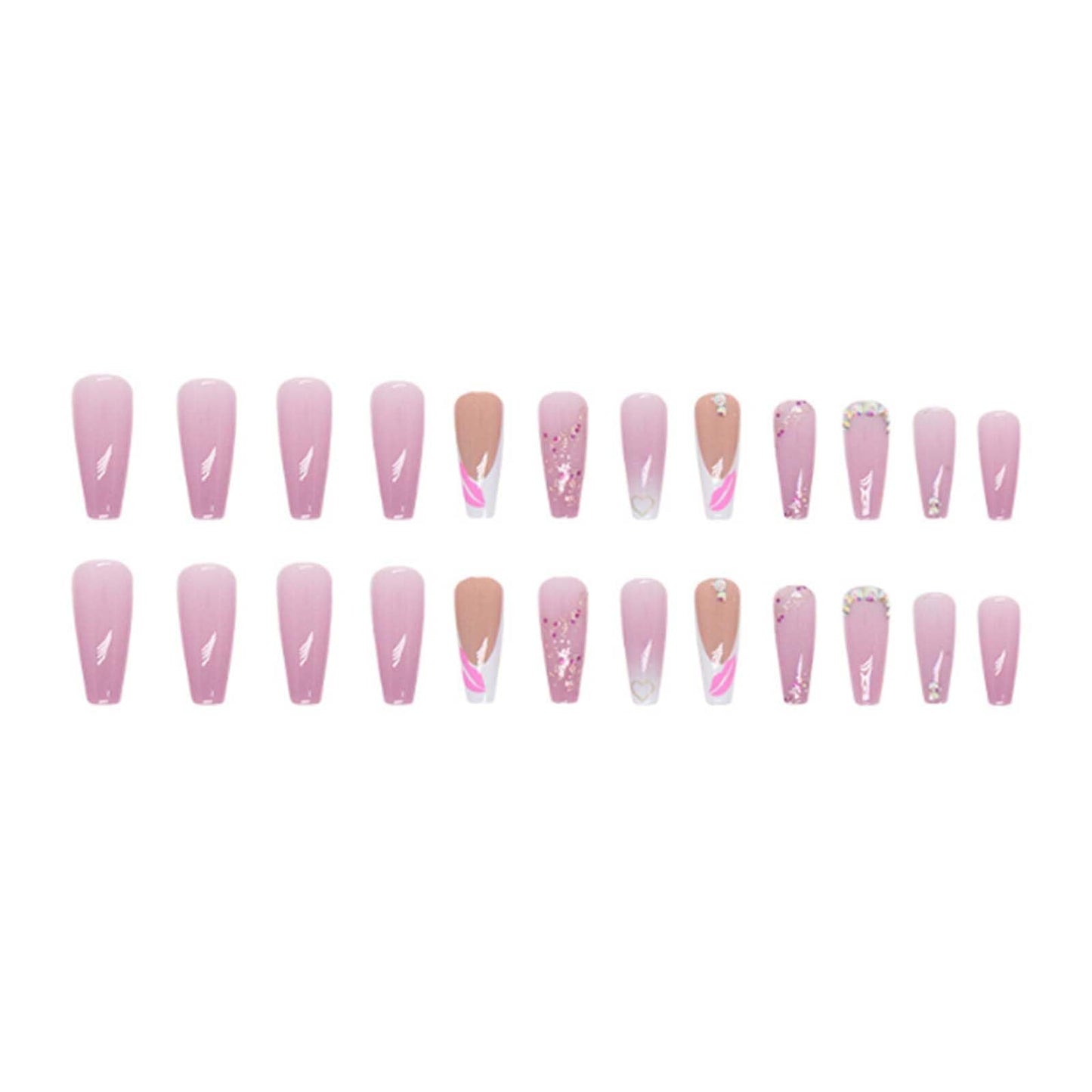 Gifiky Long Coffin False Nails French Press on Nails Gradient Nails Tips Acrylic Cute Swirl Fake Nails for Women and Girls 24Pcs