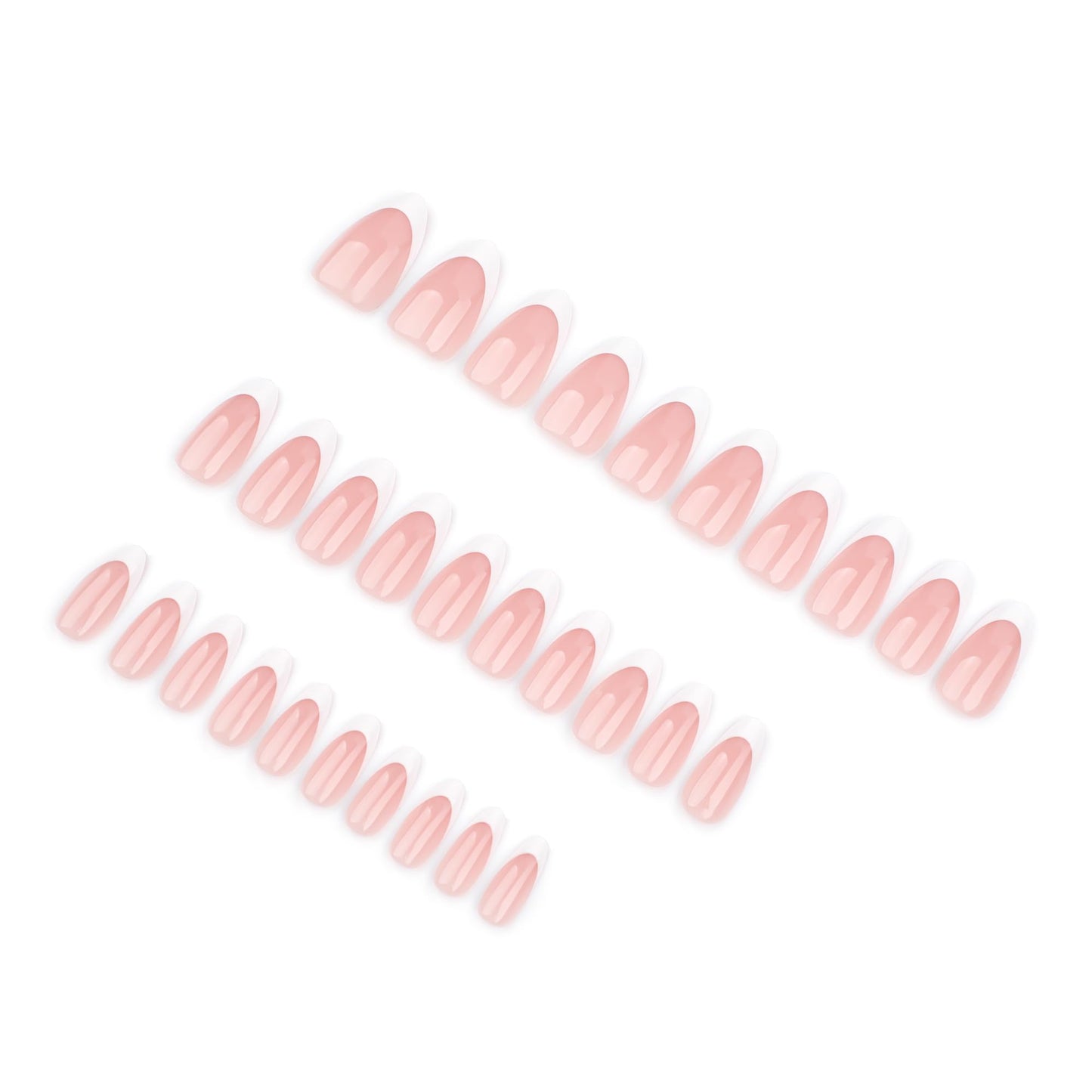 Almond Press-On Nails – 30 Pcs Glossy Chrome, French Tip & Solid Color Nail Set with Glue & Adhesive Tabs | PMMA Coated Reusable False Nails for Women & Teens (Minimal Chic, Medium)