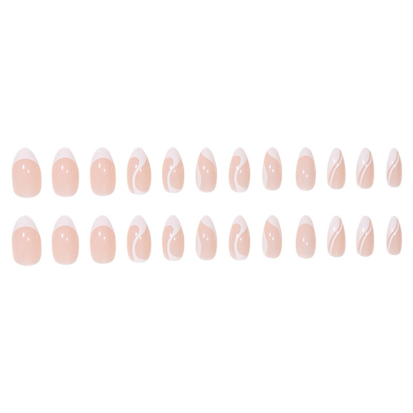 FJSMTOPl White French Tip Press on Nails Almond Fake Nails Medium False Nails Press ons with White French Designs Glue on Nails Acrylic Stick on Nail for Women Manicure 24Pcs