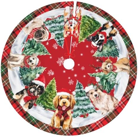 Dog Christmas Tree Skirt 36 Inch Xmas Tree Mat Party Decor Supplies for Holiday Home Decorations
