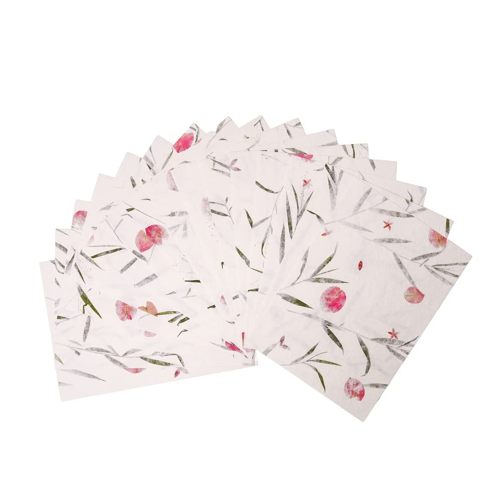 Handmade A4 Thick Mulberry Paper Sheets, Painting, Writing, Decorative Paper, Card Making Paper DIY Craft, 20pcs (Bougainvillea Flowers/Grass, A4)