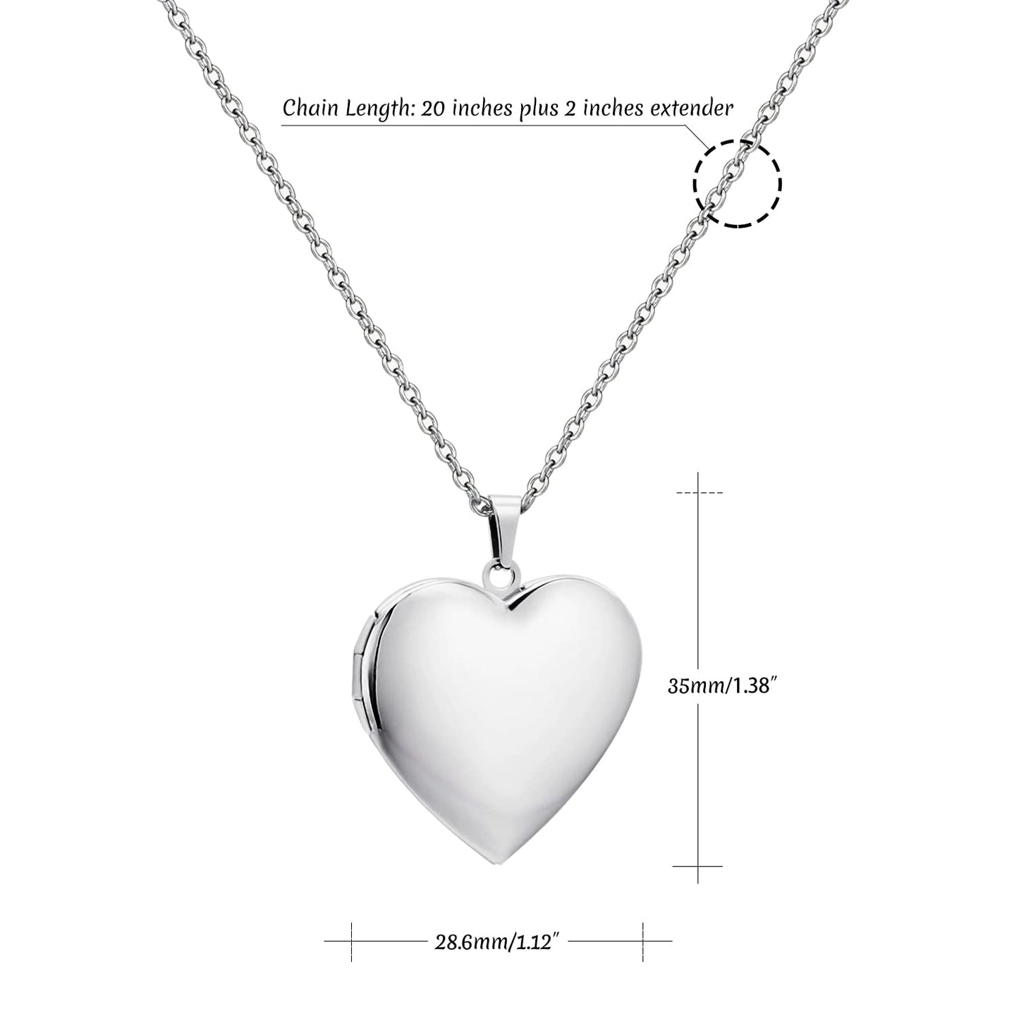 PHOCKSIN Glossy Silver Heart Lockets Personalized Locket Necklace with Custom Text Engraved Photo Locket Necklace for Women Customized Gifts for Mom Daughter