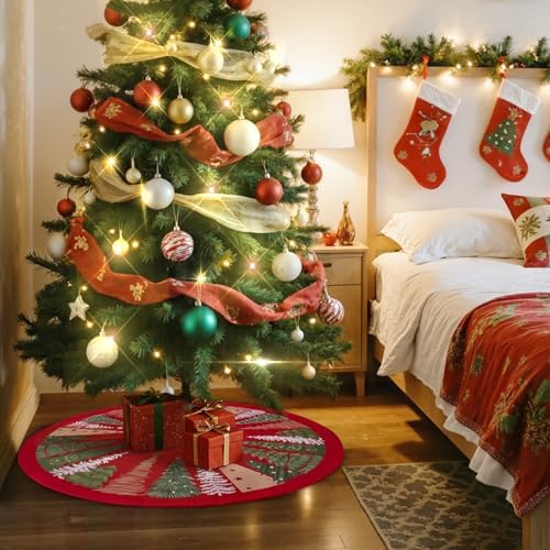Lanpn Christmas Tree Skirt 36 inch, Velvet Xmas Tree Skirt Winter Christmas Tree Mat for Large Artificial Trees Winter Home Party Holiday Indoor Xmas Decorations (Red, 90cm)