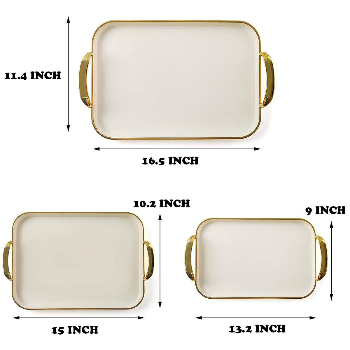 JEESA 3-Pack Serving Tray with Handles, Platters for Serving Food Turkey Cookie Appetizer Snack, Reusable Plastic, Stackable, for Holiday, Party, White