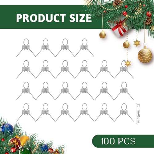 Ornament Caps 100Pcs Secure Metal Christmas Ornament Hooks Replacement Hangers for Christmas Tree, Porcelain, Ceramic or Glass Decoration, 20mm, Silver| Hooks for Trees
