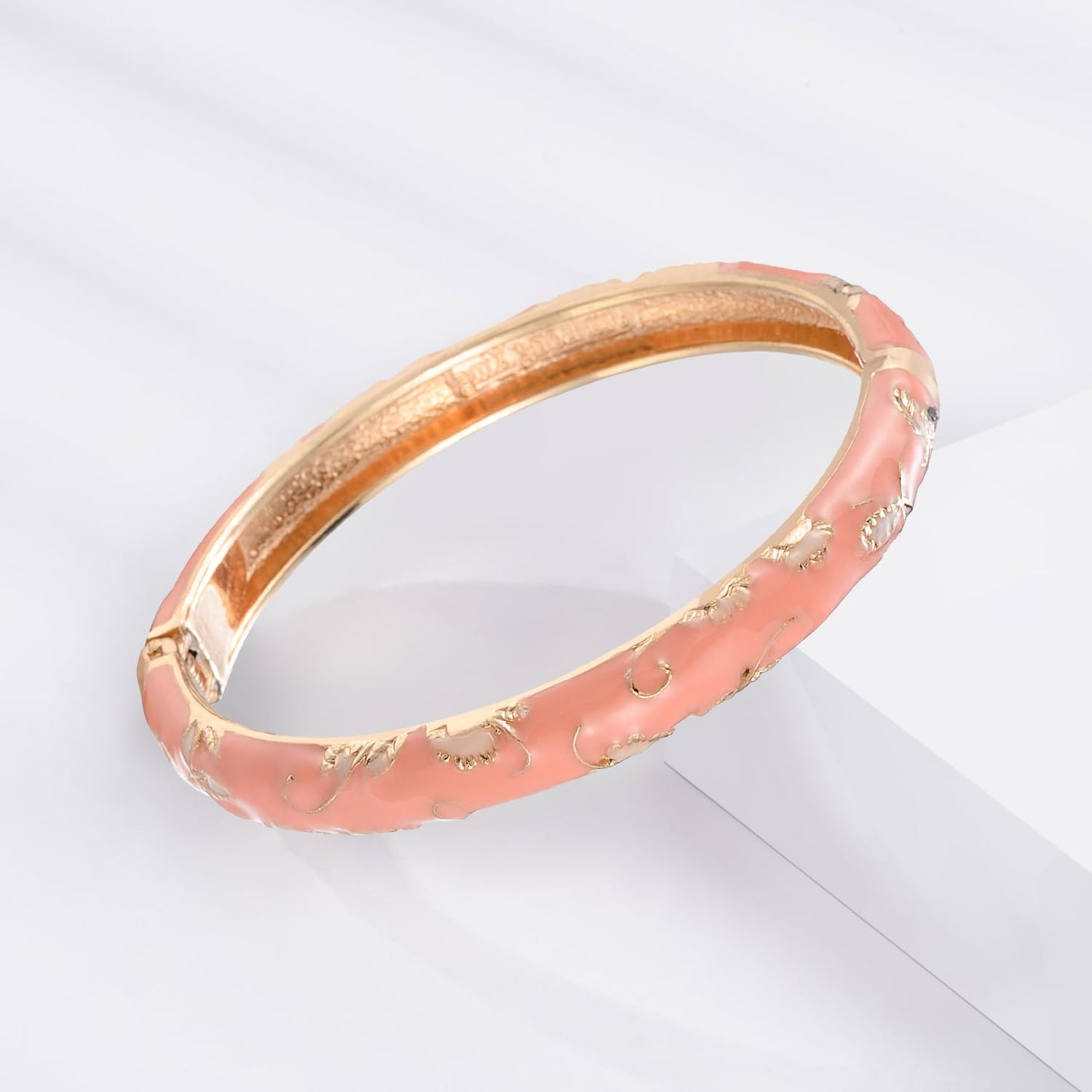 UJOY Vintage Jewelry Cloisonne Handcrafted Enameled Gorgeous Rhinestone Rose Hinged Cuff Bracelet Bangles Gifts 88A10-3PCS Pink
