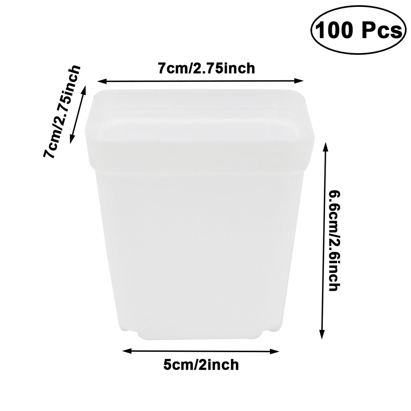 GOETOR 2.7 Inch Square Nursery Pots,100 Pack White Plastic Plant Containers,Sturdy & Durable Starter Pots with Drainage Holes for Seed Starting,Succulents,Cuttings & Transplanting