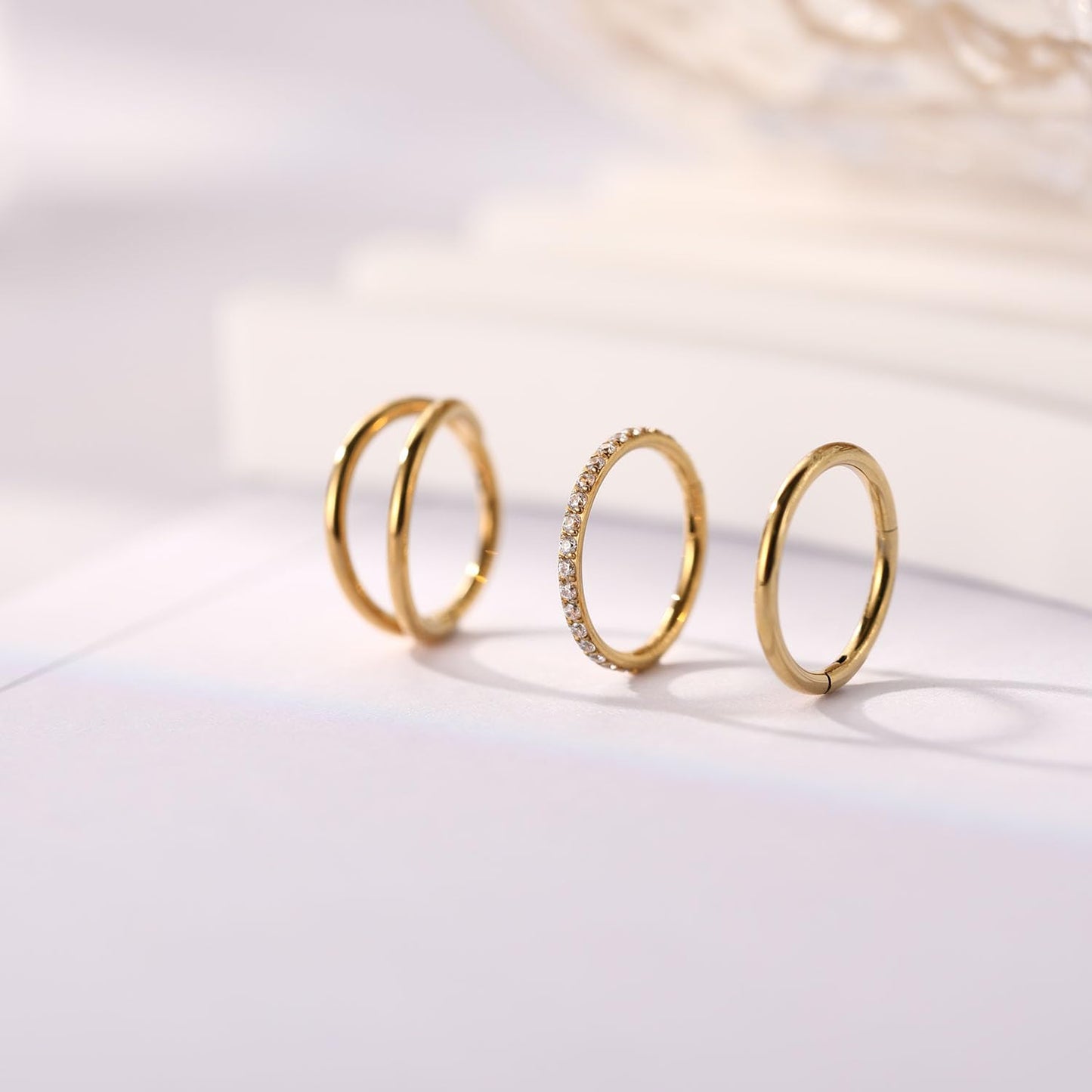 Conch Piercing Jewelry 16g Nose Hoop Double Hoop Septum Ring With CZ Clicker Surgical Steel Lip Rings Helix Earring Gold Cartilage 12mm